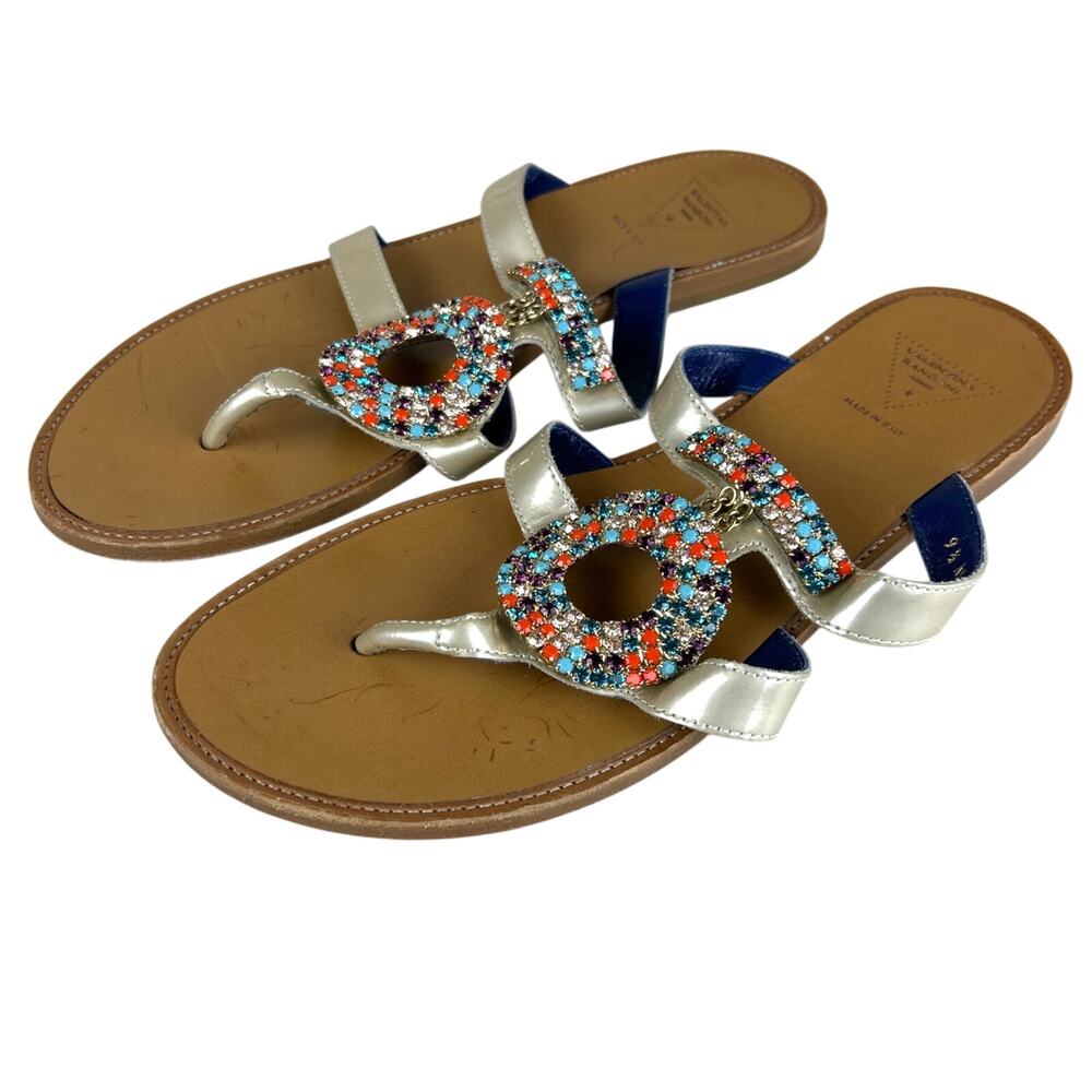 Valentina Rangoni Womens 9.5 Multicolor Leather Beaded Designer Slip On Sandals